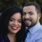Smiling couple outdoors portrait, capturing a warm and affectionate moment.